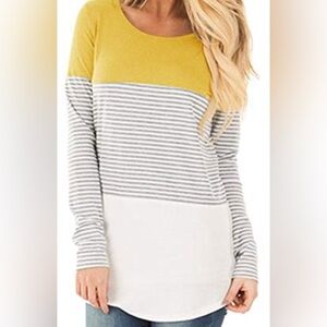 COCO & MAIN size M, yellow block styled, round neckline, long sleeved tunic top